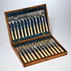 Victorian Silver Fish Cutlery Set in Oak Wood Case 24 Pcs Barbara Walters