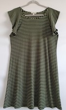Como Blu Women's Green Cream Striped Cap Sleeve Round Neck Shift Dress Size L