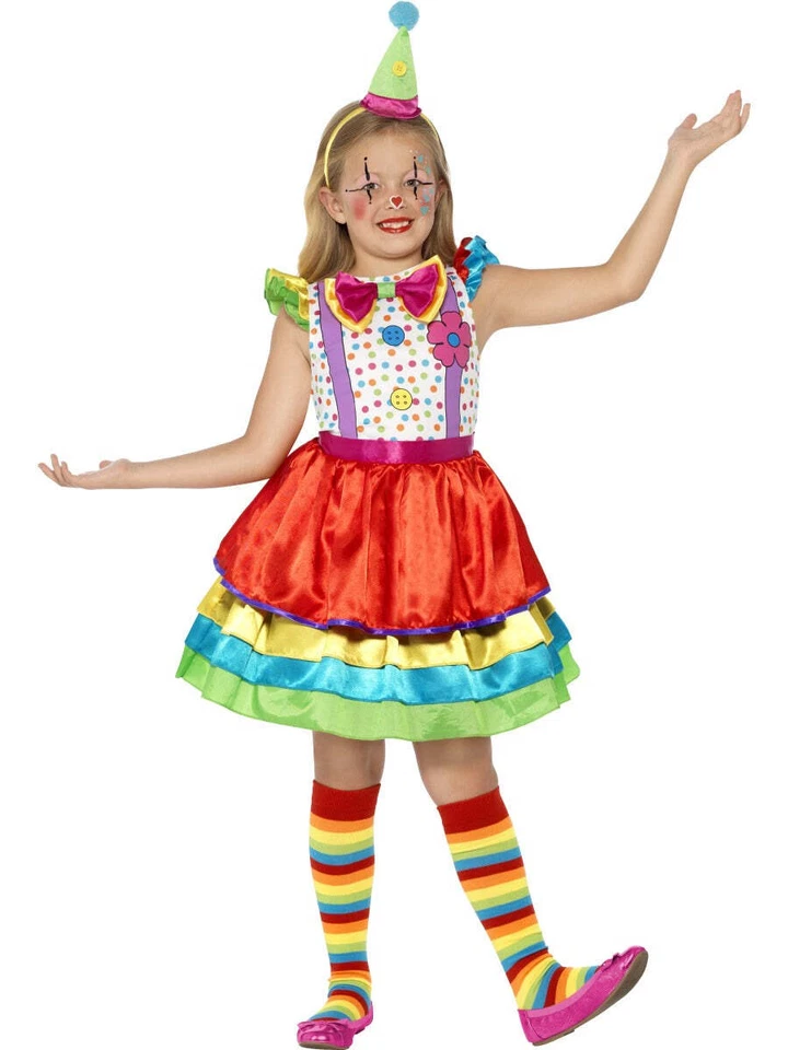Mädchen Deluxe Clown Kostüm & Hut Zirkus Welt Buch Woche Tag Faschingskleid S-L - Bild 2 von 2
