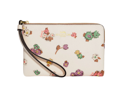 Coach Corner Zip Wristlet With Spaced Floral Field Print CA735
