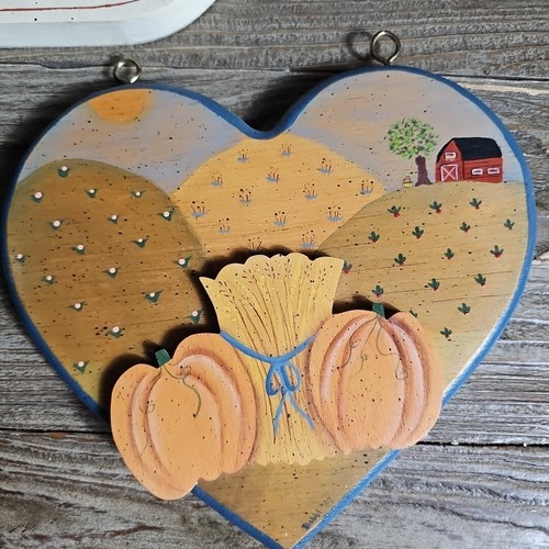 Handmade Vtg Toll Painting Interchangeable Seasons Event Heart Sign Welcome Door - Picture 5 of 21