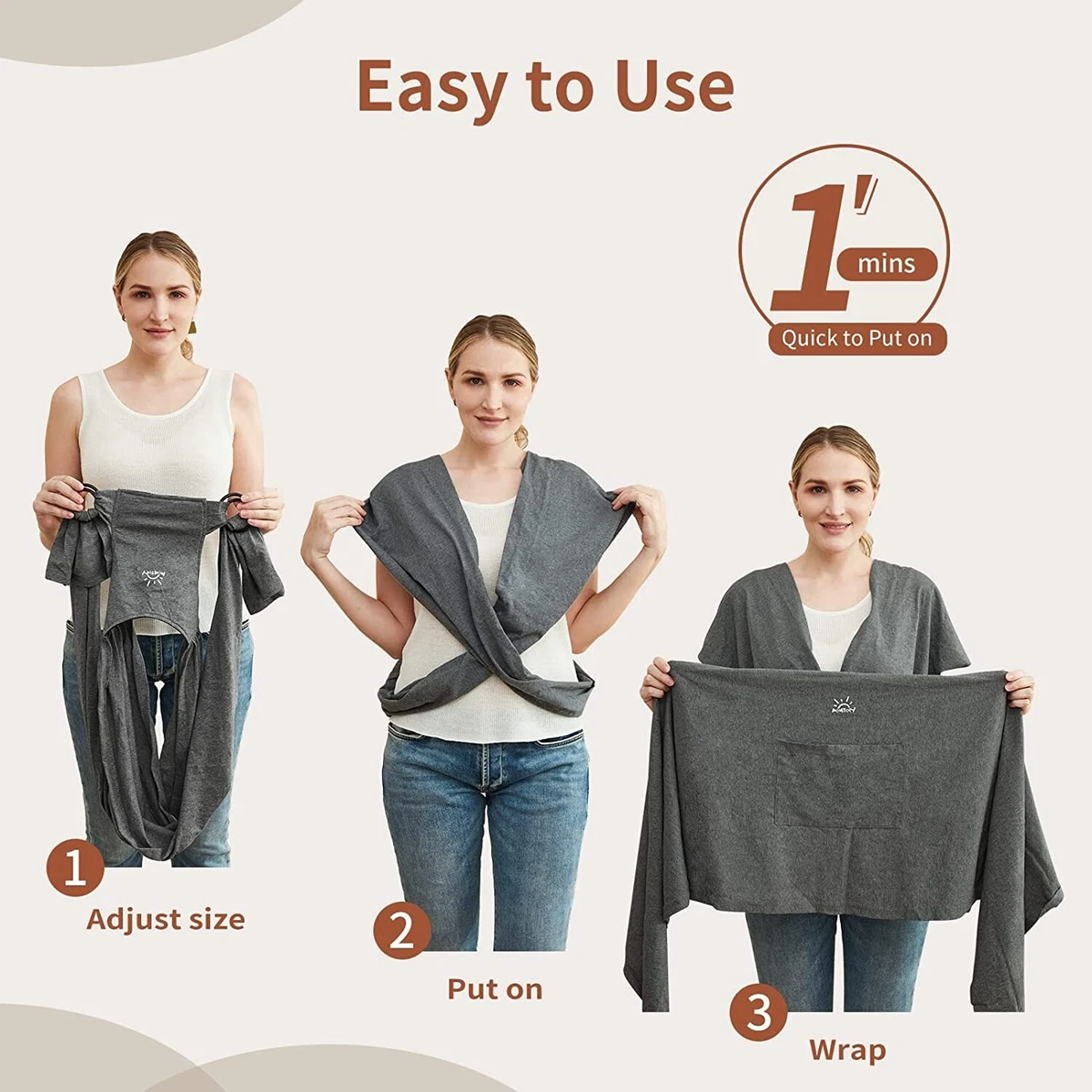 MOMTORY Baby Carrier Wrap BWB01 (Dark Grey) Newborn to Toddler 