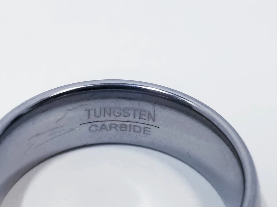 Bandas de caballero plata tungsteno con ópalo de fuego azul e incrustaciones de madera talla 10 Foto 3 de 3