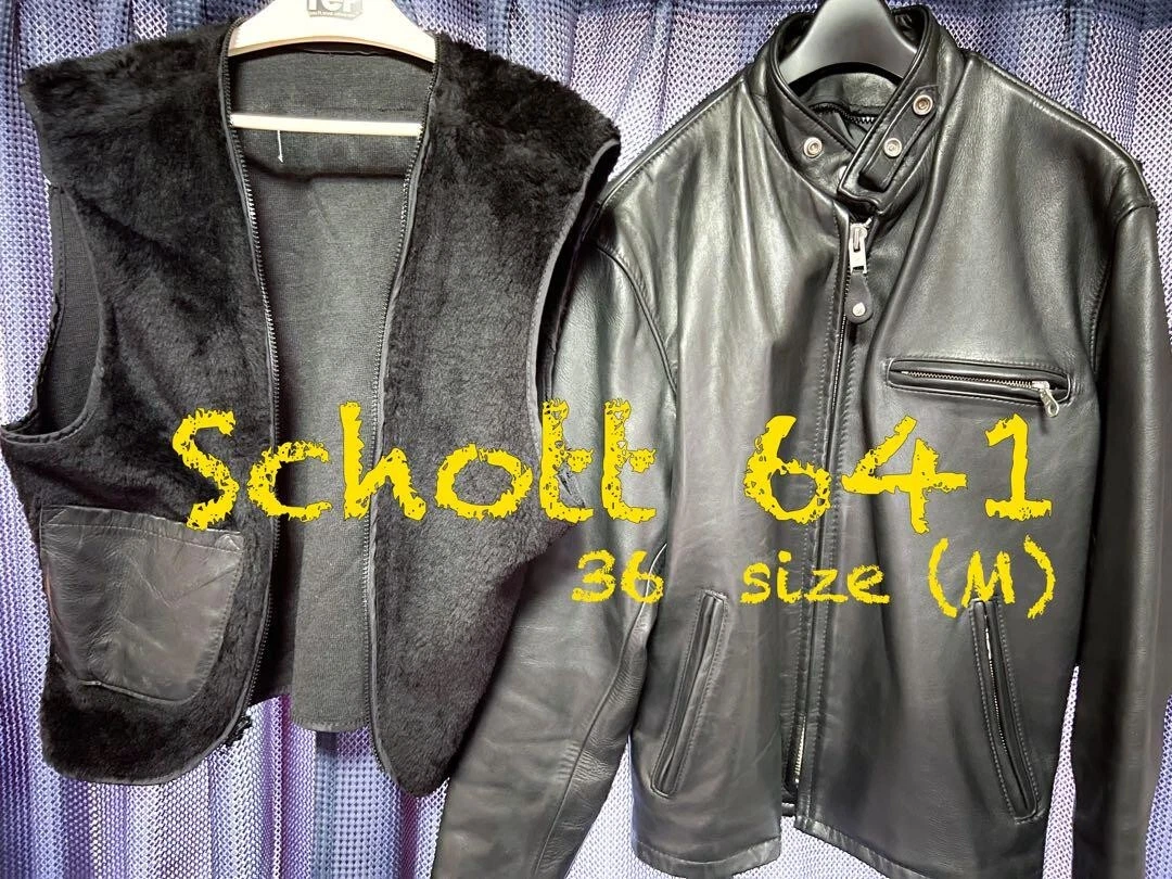 Schott NYC 641 black leather jacket size 36 Cafe Racer style