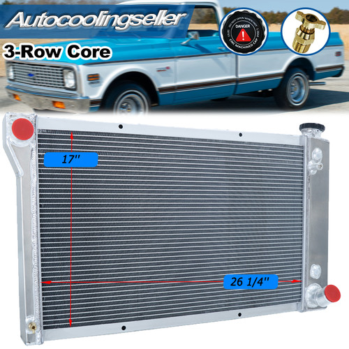 3-Row Aluminum Radiator Fits 1967-1972 Chevy C/K C10 C20 C30 Pickup Truck
