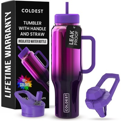 Coldest Tumbler with Handle and Straw - 100% Spill Proof 46 oz, Purple Nova 