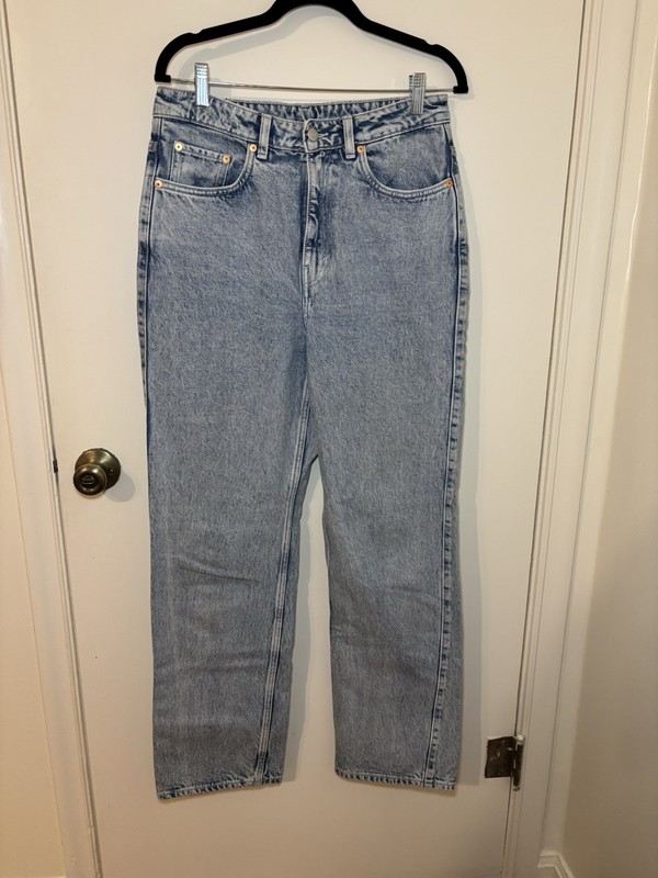 Weekday Jeans Women's 30x32 Rowe Light Wash Extra High Waist Straight Denim