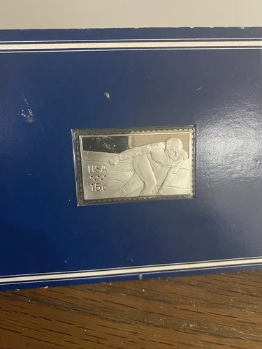 The Franklin Mint 1980 Olympics Proof Silver Stamp “Speed Skating”