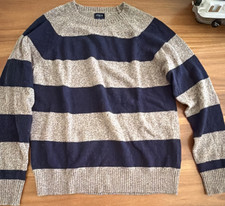 J.CREW Men's Striped Knit Pullover Sweater Beige Navy Polyamide Lambs' Wool M
