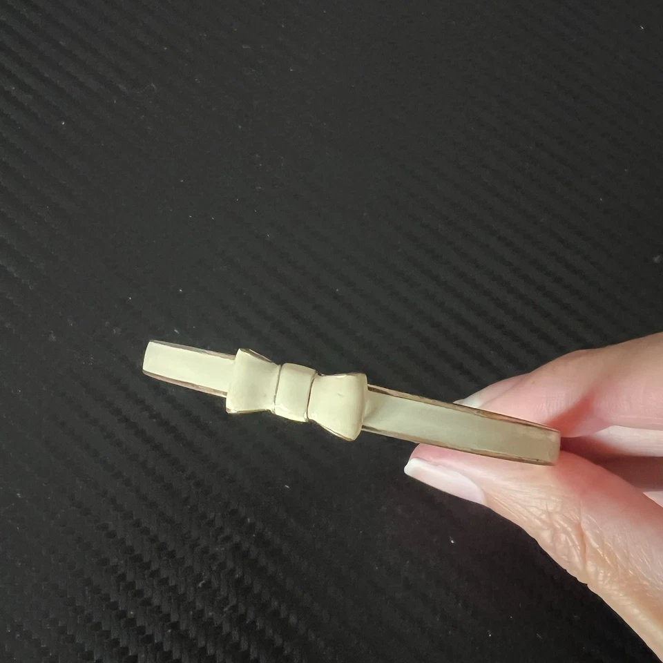 Kate Spade New York Take A Bow White Enamel Gold Trim Bangle Bracelet 2.5” - Image 2 of 4