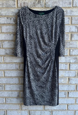 LAUREN Ralph Lauren 3/4 Sleeve Boat Neck Black/White Babycon Dress Size 12