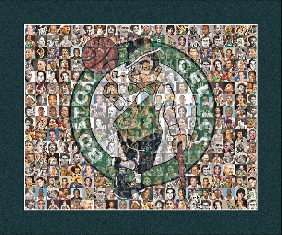Arte impreso en mosaico fotográfico de los Boston Celtics con más de 130 jugadores pasados ​​y presentes Foto 2 de 4