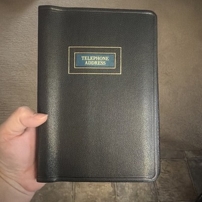 Vintage 1991 AT-A-GLANCE Telephone Address Book Black Faux Leather Spiral Bound