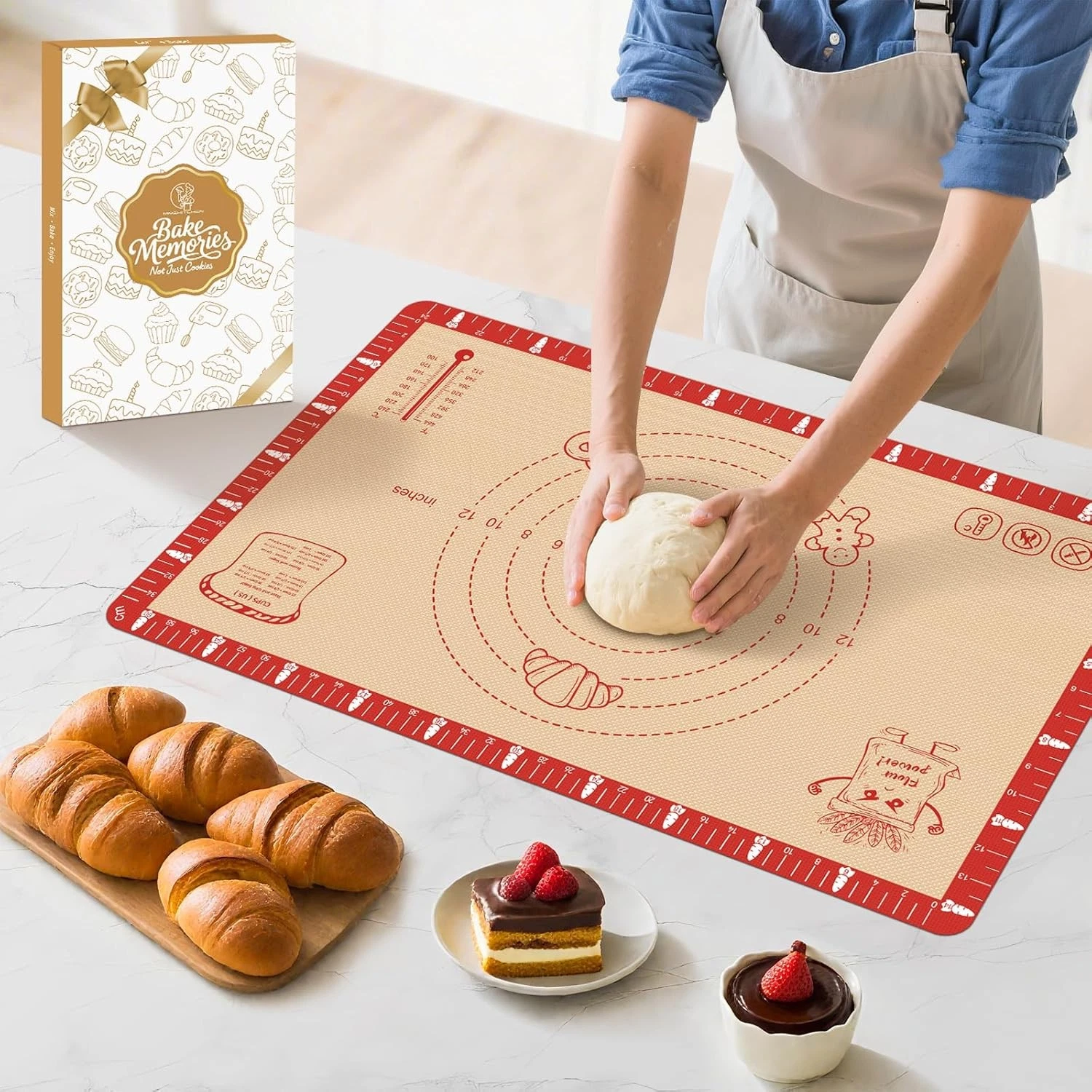 Silicone baking mat 26x16 inch extra thick with measurements