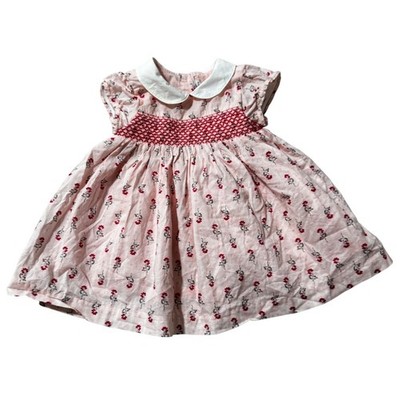 Janie and Jack Smocked Dress Baby Girls 6-12M Pink Floral Peter Pan Collar