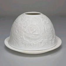 White Bisque Porcelain Rose Embossed Fairy Lamp Candle Holder Tealight Warmer