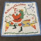 Vintage Merry Christmas Hankie 9 X 9 Santa On Rooftop And Frosty Fairy 9x9 Rare! — photo 1