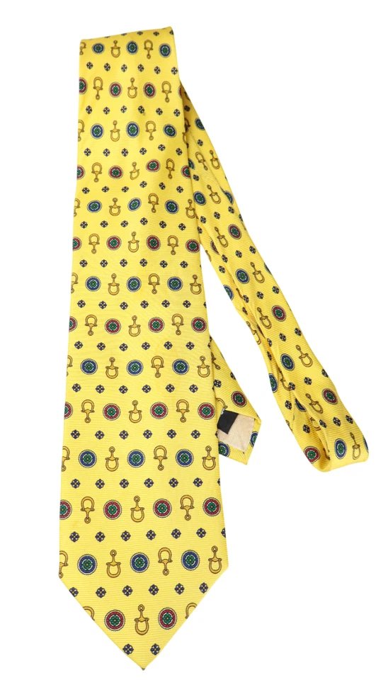 Gravata Canda masculina tamanho único amarela estampada pontiaguda pura cetim seda - Imagem 4 de 4