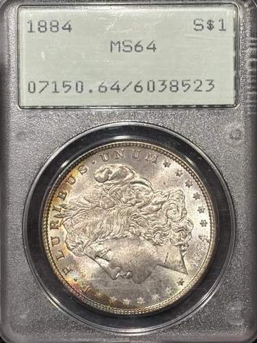 1884 MORGAN DOLLAR PCGS MS64 RATTLER OGH PRETTY TONED!