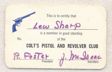 1969 MEMBERSHIP CARD COLT PISTOL & REVOLVER CLUB & BONUS ONLY IN THE USA DECAL