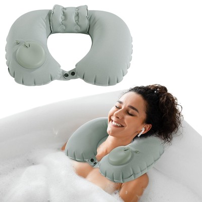 Inflatable Bath Neck Pillows for Tub & Shower - Head & Neck Support, Grey U-S...