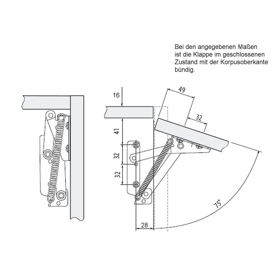 Hochschwenkbeschlag Lift-75 Klappenbeschlag 90 N/75° Klappenliftbeschlag SOTECH - Bild 2 von 3