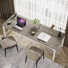 Large Office Desk 200cm Grey Wood Effect White Steel Frame Home Workstation
