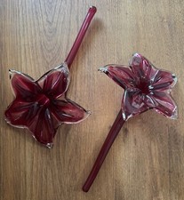 Cranberry & Clear Art Glass Decorative Flower Bud Vases 8.5” Long