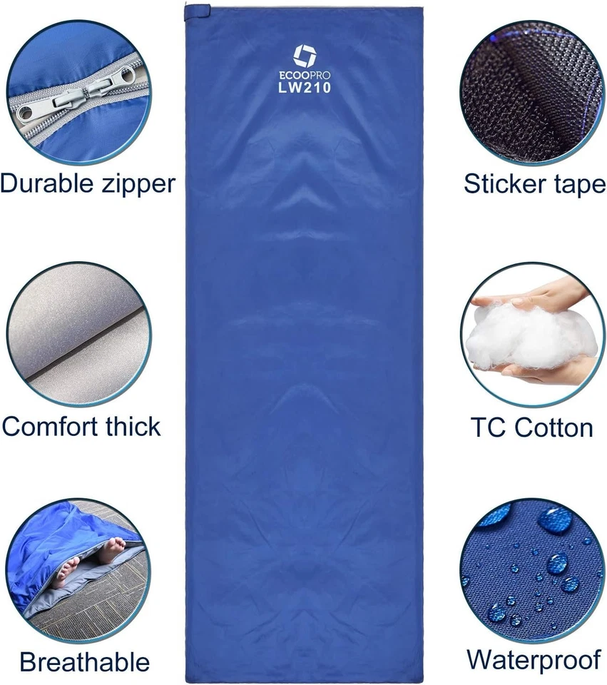 Adult Camping Sleeping Bag - Waterproof, Lightweight, 16-30°C, Dark Blue, Adult - Image 4 of 4