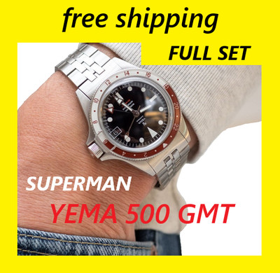 Yema Superman 500 GMT 39mm rot/weiß RAR Full Set Automatik YEMA3000 FRANCE