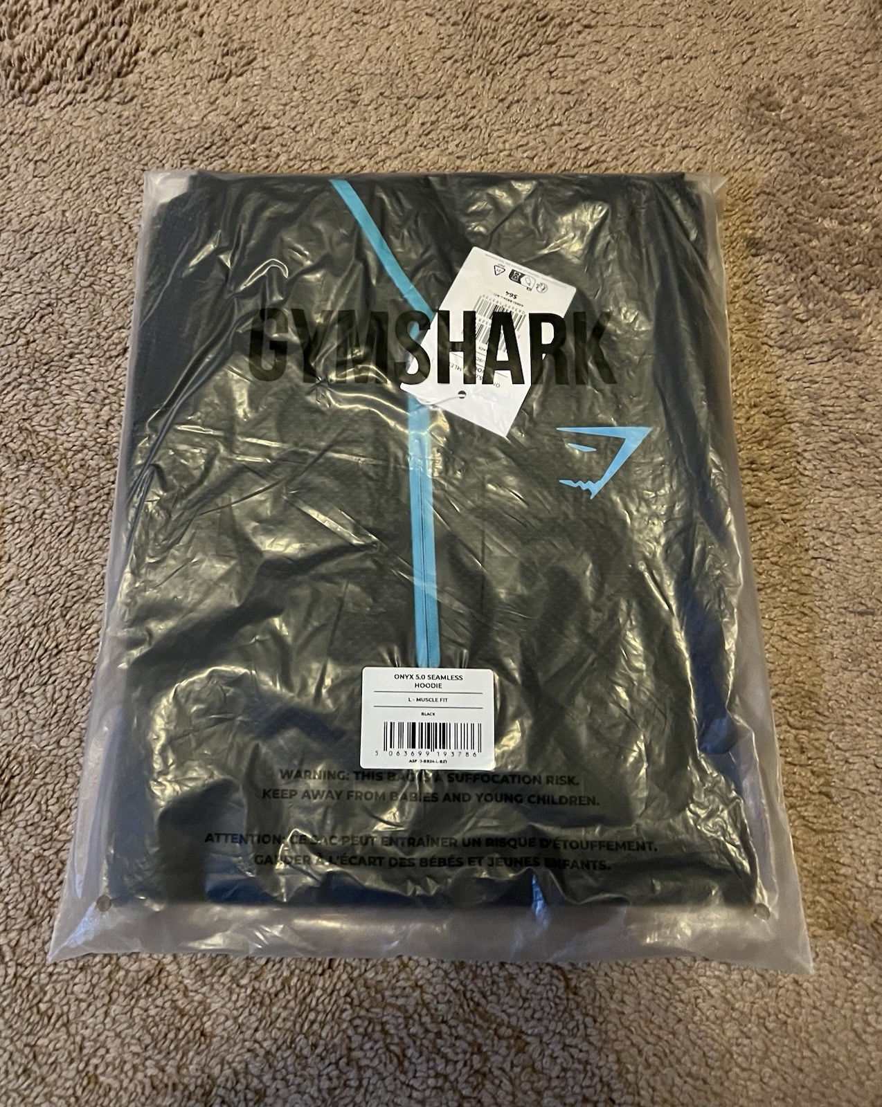 Gymshark Onyx 5.0 Seamless Hoodie Black/Onyx Grey Blue Brand New Size ~L~ Large