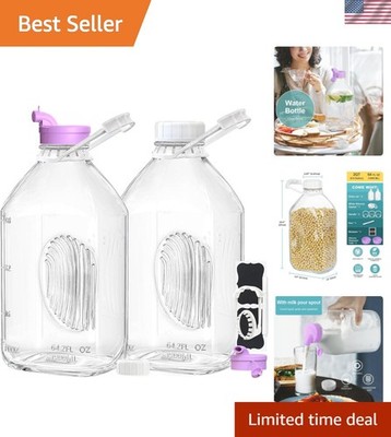 2 Pack 64 Oz Heavy Duty Glass Milk Bottle with 1 Silicone Spout and 3 Reusabl...
