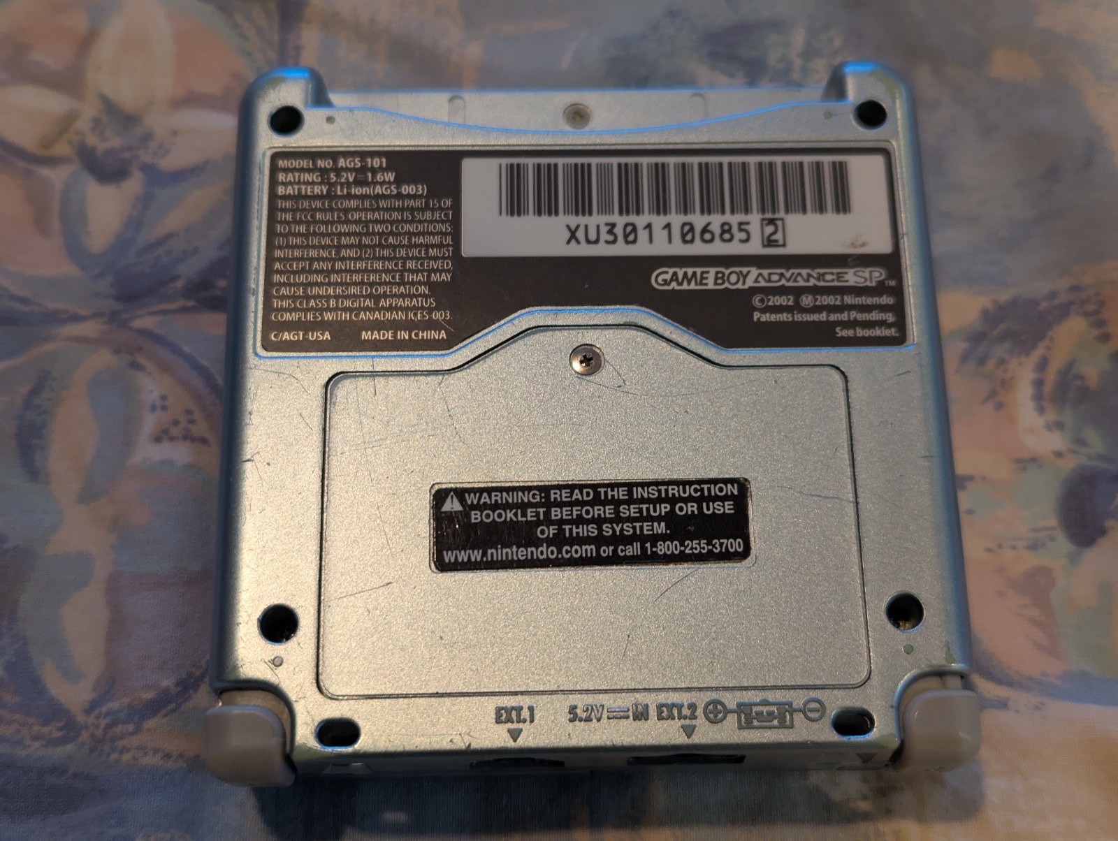 Nintendo GBA SP - AGS-101 - Pearl Blue w/ Case, GC Cable, Charger, & Link Cable