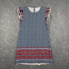 THML Flutter Sleeve Shift Dress Navy White Coral Taupe Stripe Embroidered Large
