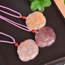 Natural Ice Jade Hand Carved Ru Yi Lock Pingan Amulet Necklace Pendant Unisex