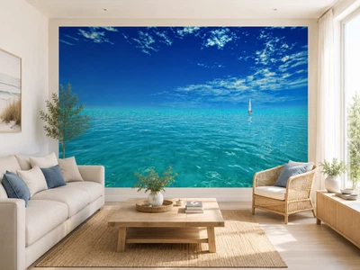 Decor wallpaper wall mural 100x72inch Exotic view sailing on blue ocean sea - Image 1 of 4