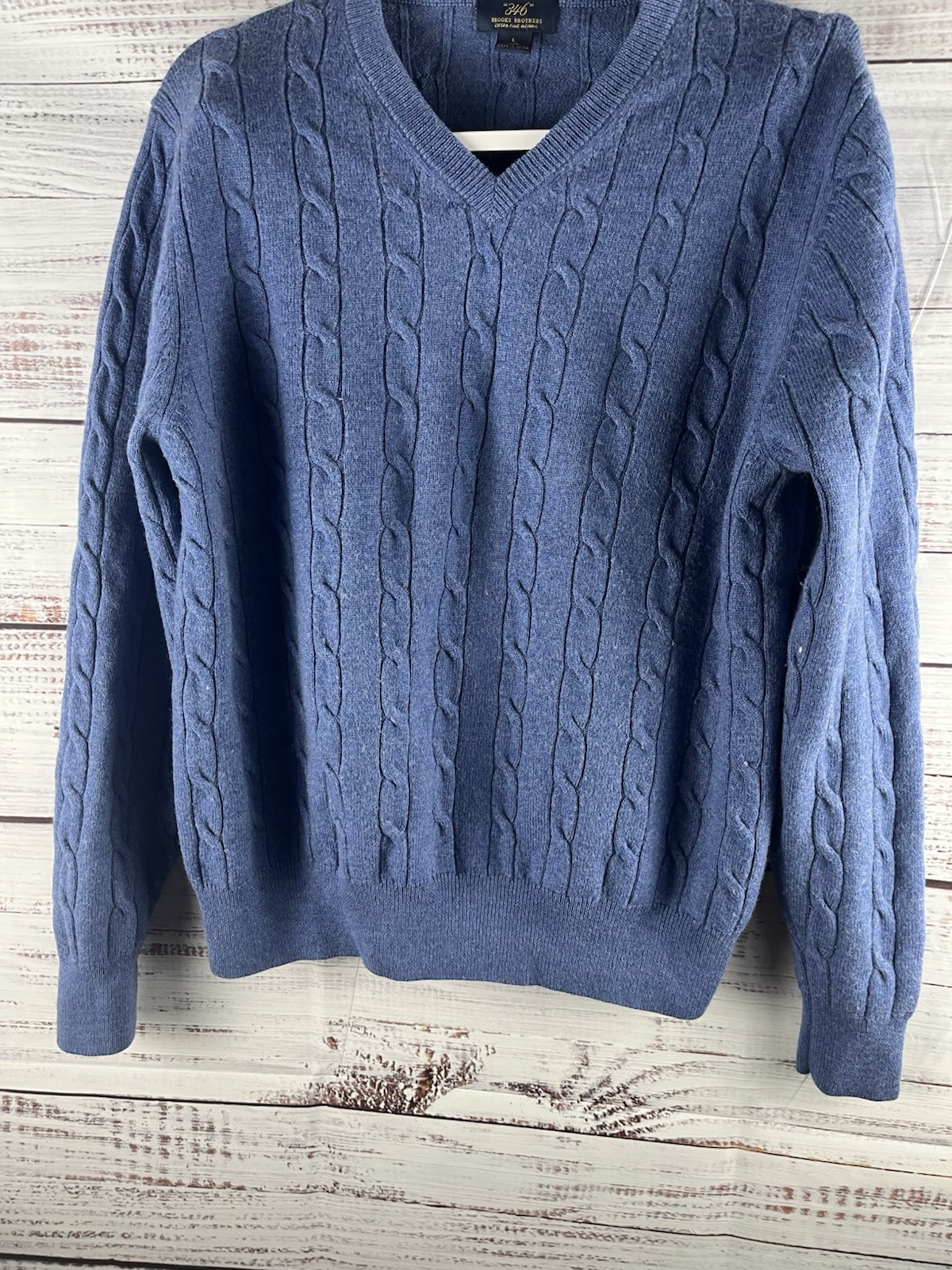 Brooks Brothers Sweater Mens L Blue Extra Fine Merino Wool Crew Neck Lightweight