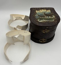 Antique Shirt Collar Holder Case w/ Celluloid Collars Scenic Stag Lid Display