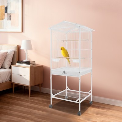 Rolling Iron Bird Cage with Play Open Top & Feeding Cups for Multiple Birds Home