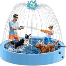 79'' Dog Pool with Sprinkler, Dog Pools for Large Dogs, Foldable 2-in-1 Kiddie