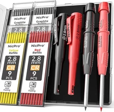 Nicpro CP3000 Carpenter Pencil with 20 Count (Pack of 2), Red,Black 