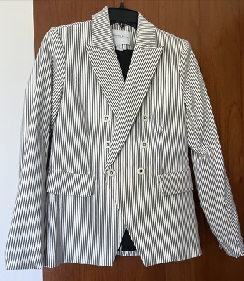 CAROLINA BELLE Striped Classic Fit Double Breasted Blazer Size
