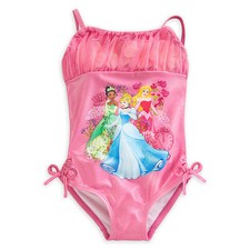 Disney Store Princesses Cinderella Aurora Tiana One Piece Swimsuit Girl Size 5/6