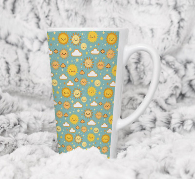 Cute Sun & Clouds Coffee Tea Latte Mug Cup 17 Oz Ceramic White by Mugzan