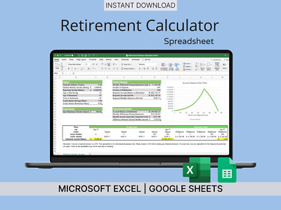 Retirement Calculator for Microsoft Excel & Google Sheets (Green) - Financial