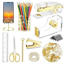Gold Desk Accessories Office Supplies Acrylic Stapler Staple Remover Tape Ho