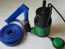 400W SUBMERSIBLE DIRTY WATER PUMP FLOAT SWITCH  8M LAYFLAT HOSE  &  2 HOSECLIPS