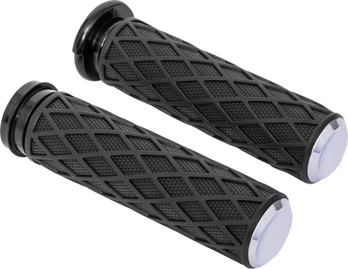 Arlen Ness Diamond Black Chrome 1" Handlebar Cable Hand Grips 1980-2022 Harley