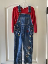 Hanna Andersson Girl's Size 4 100 cm Outfit Embroidered Overalls LS Shirt