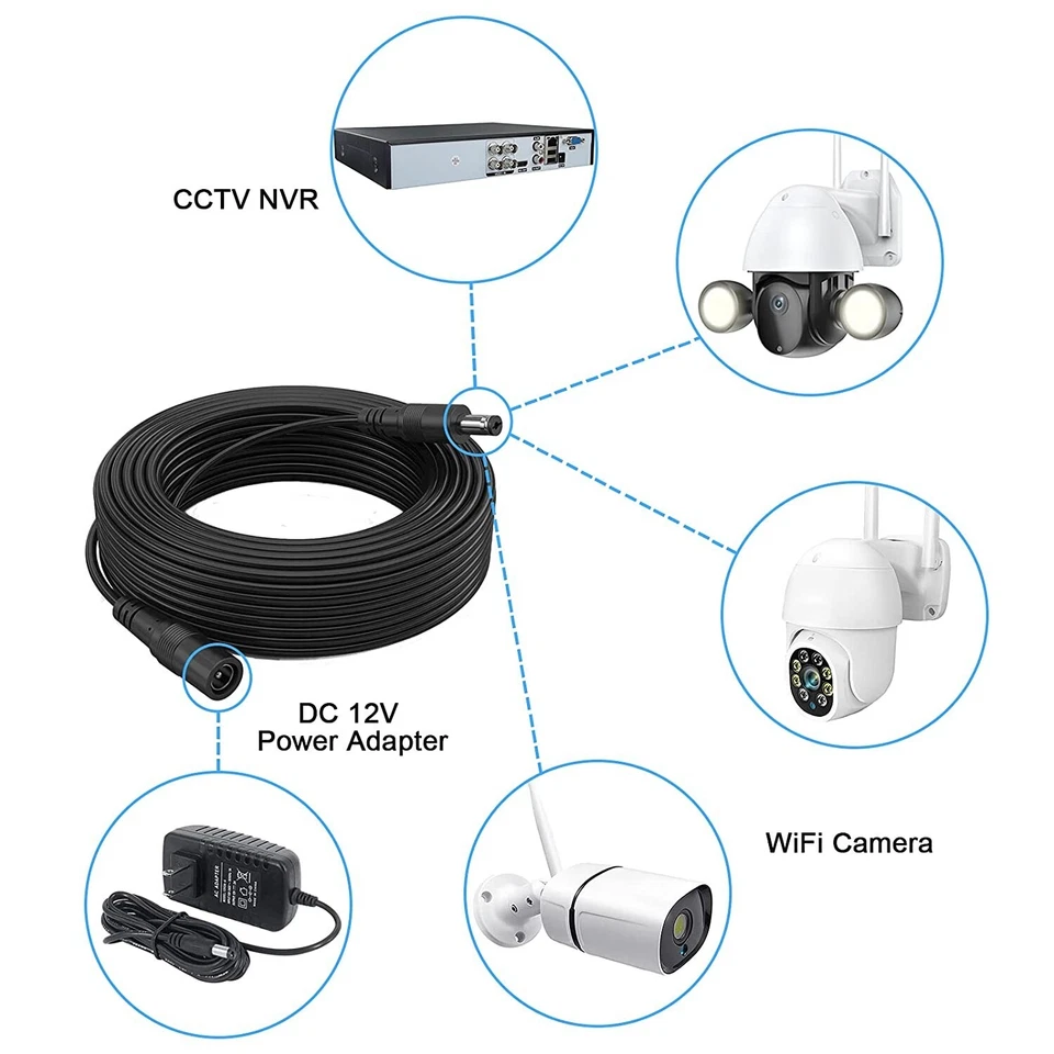 32ft 5.5mm x 2.1mm DC Power Extension Cable Male Female Cord for IP Camera 6pack - Image 3 of 4